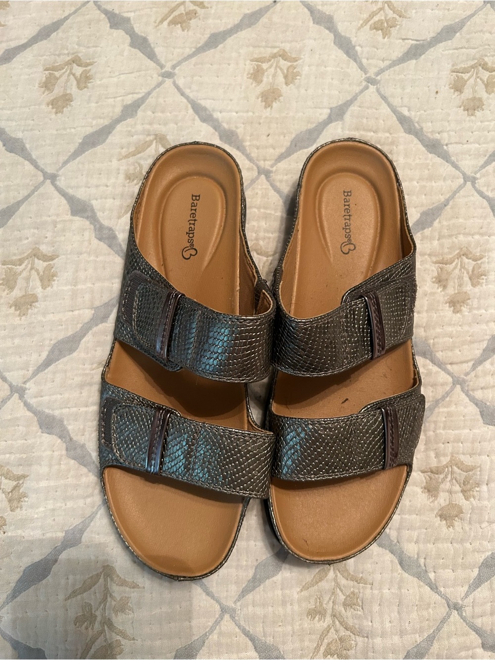 BareTraps Iridescent Brown Double-Strap Slide Sandals